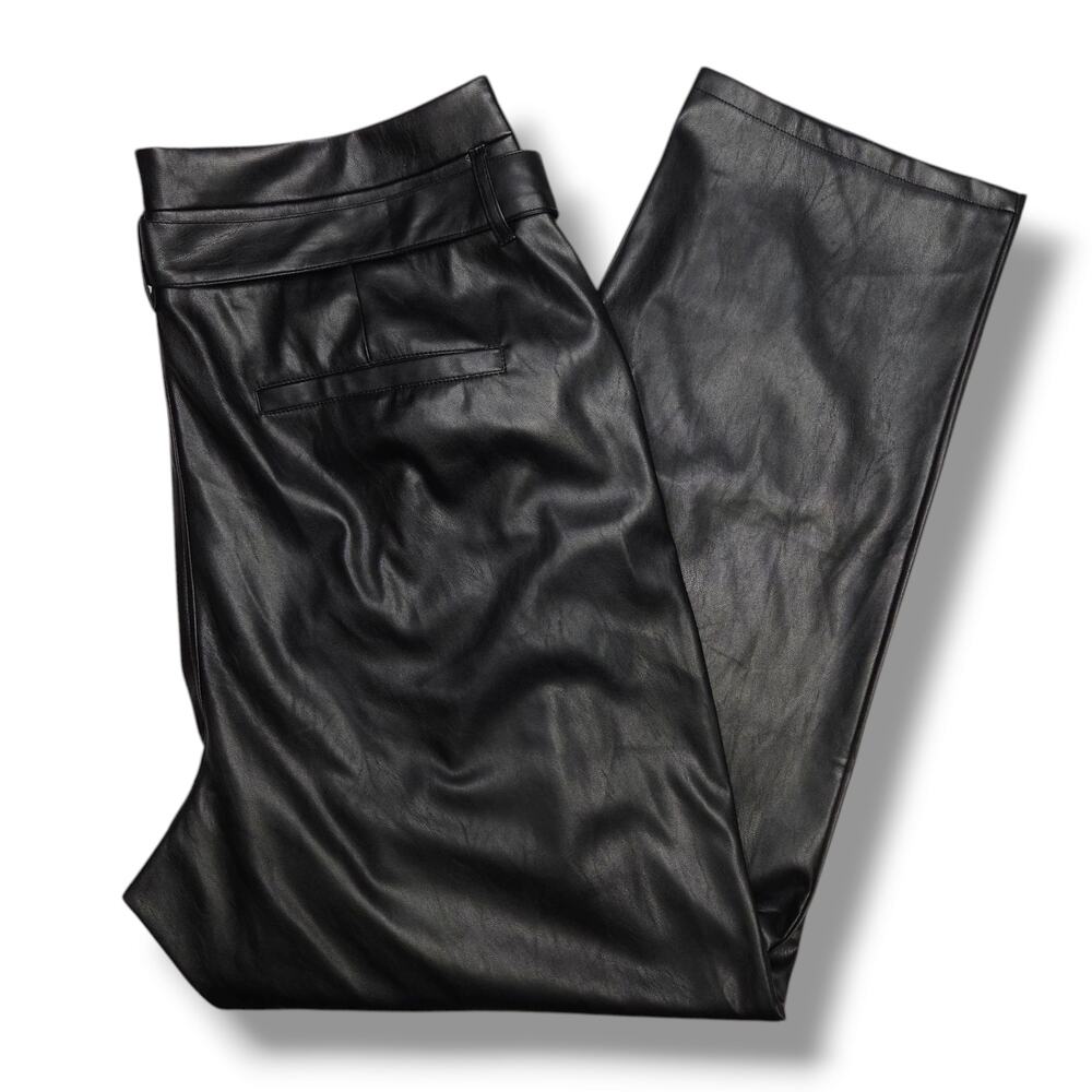 NWT Paige Kina Tie Waist Vegan Leather Ankle‎ Straight Leg Trousers Sz. 12 Black